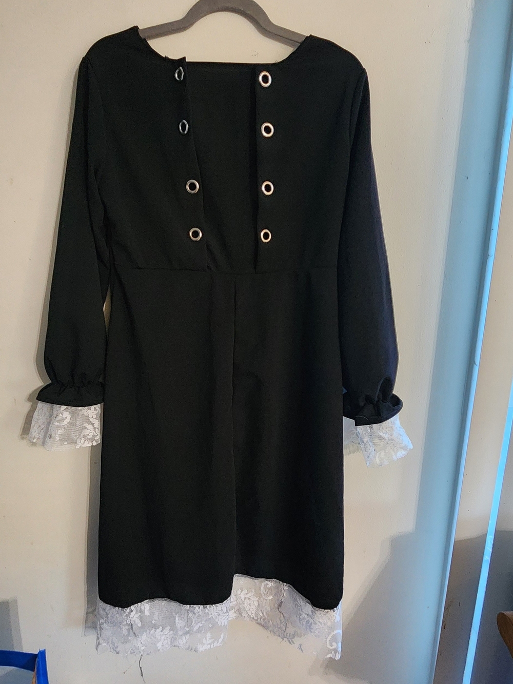 The Kooples Black Dress White Lace Trim Metal Grommet Back Plus Size XXL (2)